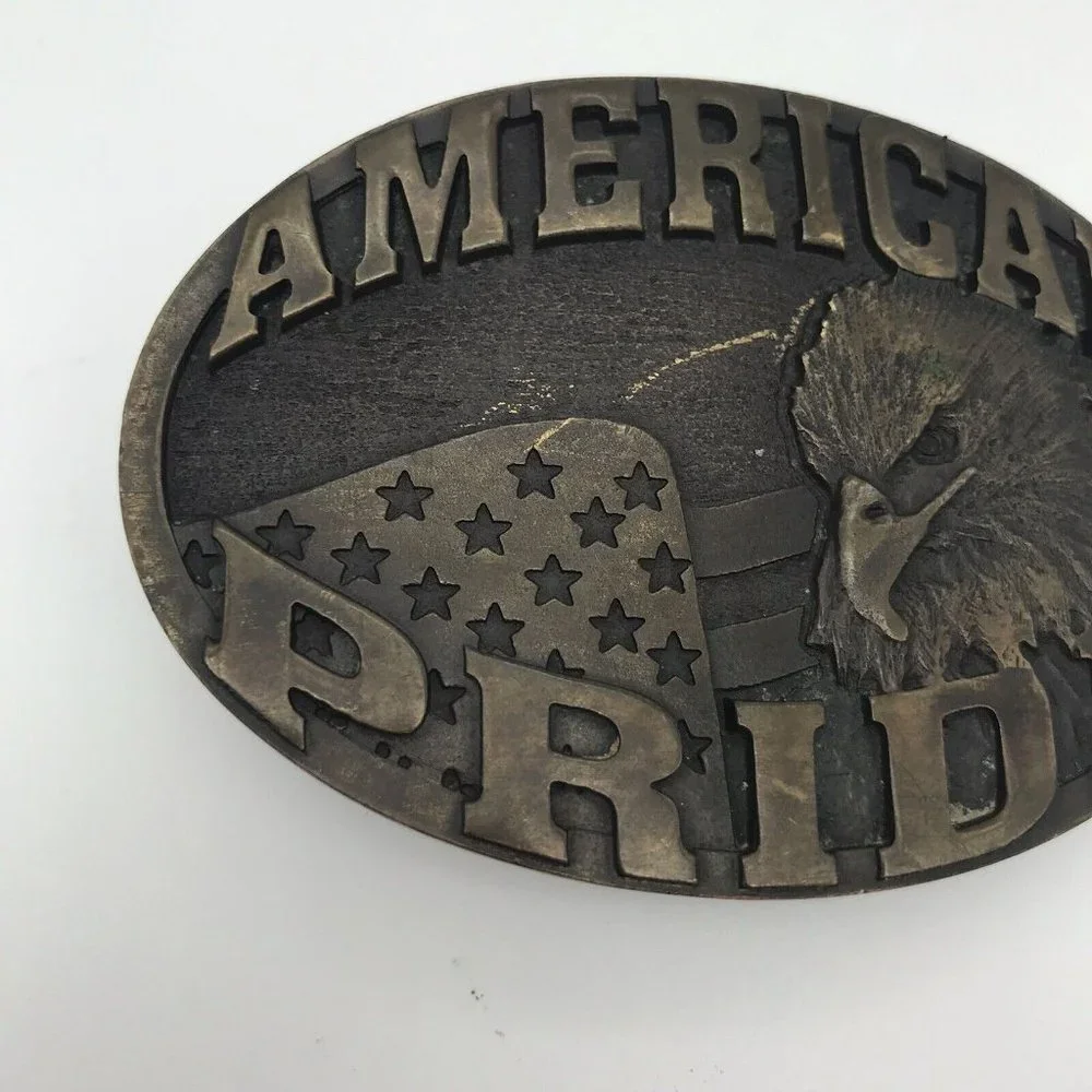 VTG Montana‎ Silversmiths Brass Belt Buckle American Pride Eagle Flag